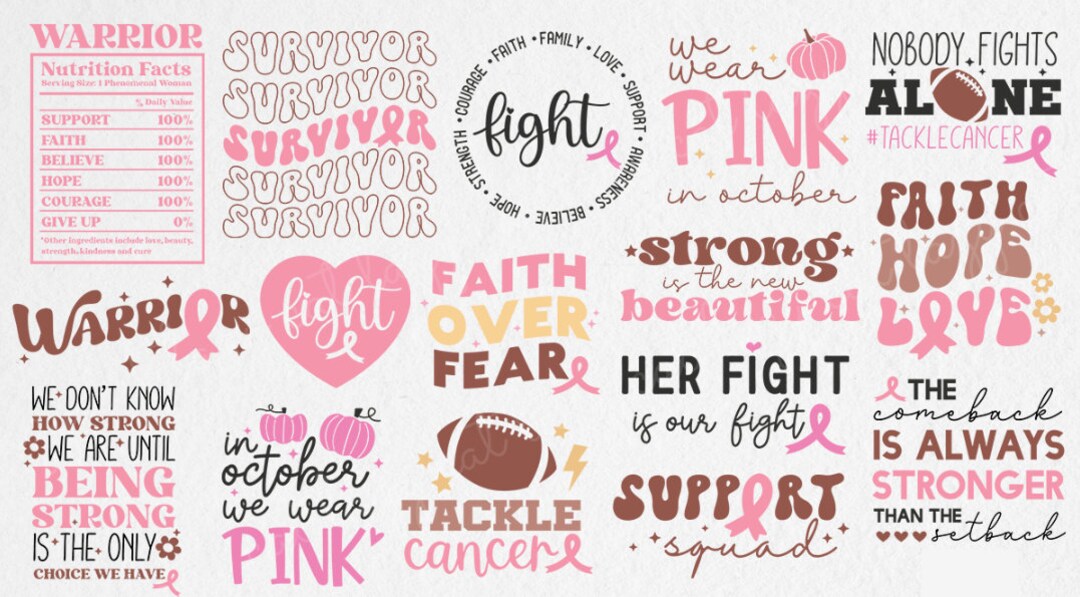 Breast Cancer SVG Design Bundle Png Breast Cancer Digital - Etsy