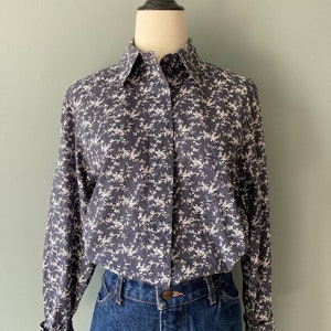 Cacharel 1990s navy white little flowers cotton shirt / medium