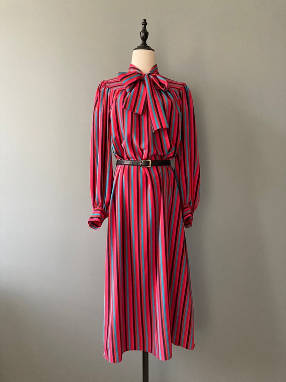 Caroline Rohmer 1970s stripes dress, large bow co… - image 7