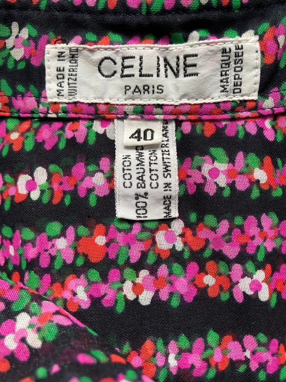 Céline 1970s black pink flowers cotton shirt / sm… - image 10