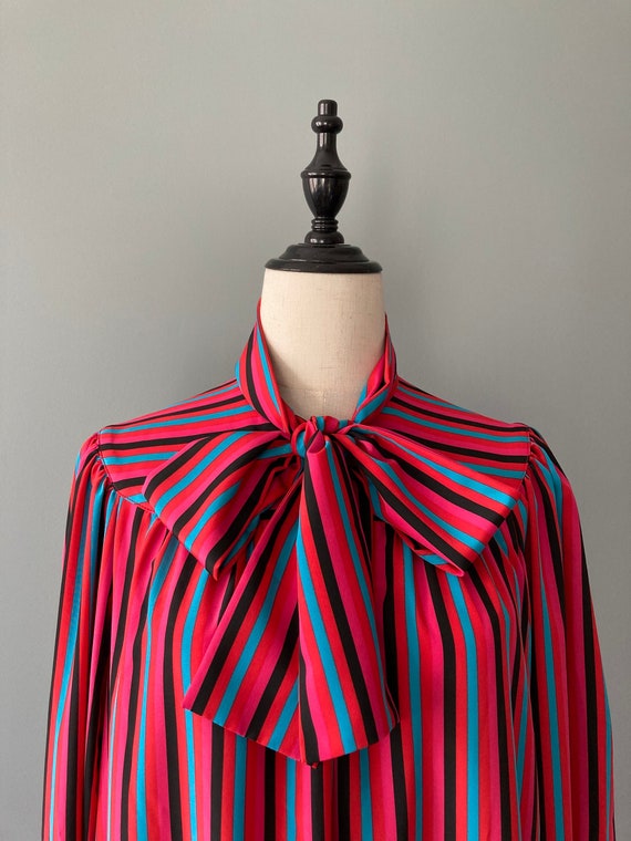 Caroline Rohmer 1970s stripes dress, large bow co… - image 1