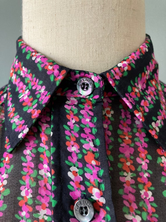 Céline 1970s black pink flowers cotton shirt / sm… - image 4