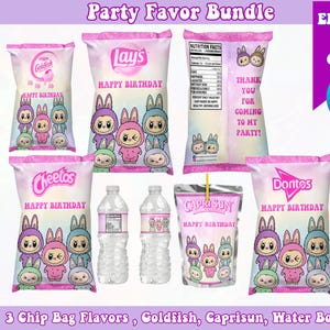 Editable Labubu Chip Bag Canva Template, Labubu Birthday Bundle,  Birthday Chip Bags, Party Favors, Chip Bags, Goldfish