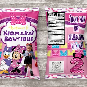 Minnie Mouse Inspired Chip Bag, Minnie and Daisy, Bowtique, Daisy the Duck,  Minnie Mouse Birthday, Minnie Mouse Treats , Minnie Mouse Party