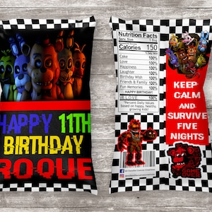 Five Nights at Freddy Inspired Chip Bag, Party Favor, Chip Bags, Five Nights at Freddy Birthday, Treat Bags, Five Nights at Freddy Party