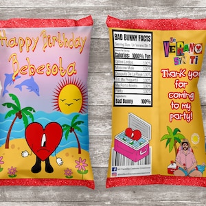 Bad Bunny Un Verano Sin Ti, Bad Bunny Party Favor, Chip Bags, Bad Bunny Birthday, Treat Bags, Bad Bunny Party