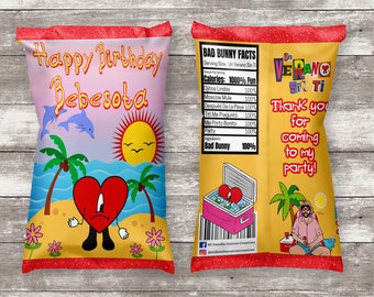 Bad Bunny Un Verano Sin Ti, Bad Bunny Party Favor, Chip Bags, Bad Bunny Birthday, Treat Bags, Bad Bunny Party