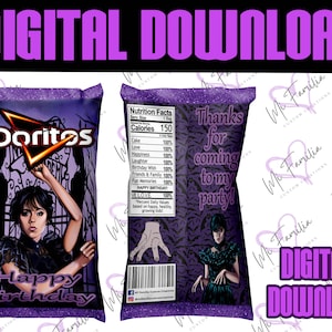 Digital Download Wednesday Chip Bag, Wednesday Addams, Addams Family, Birthday, Valentine&#39;s, Valentines Snacks, Valentine&#39;s Day