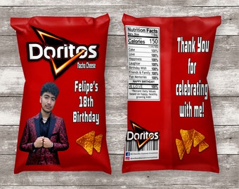 Bolsa de chips inspirada en Doritos, Doritos, bolsa de chips de cumpleaños, bolsas de regalo, bolsas personalizadas, bolsas de chips personalizadas