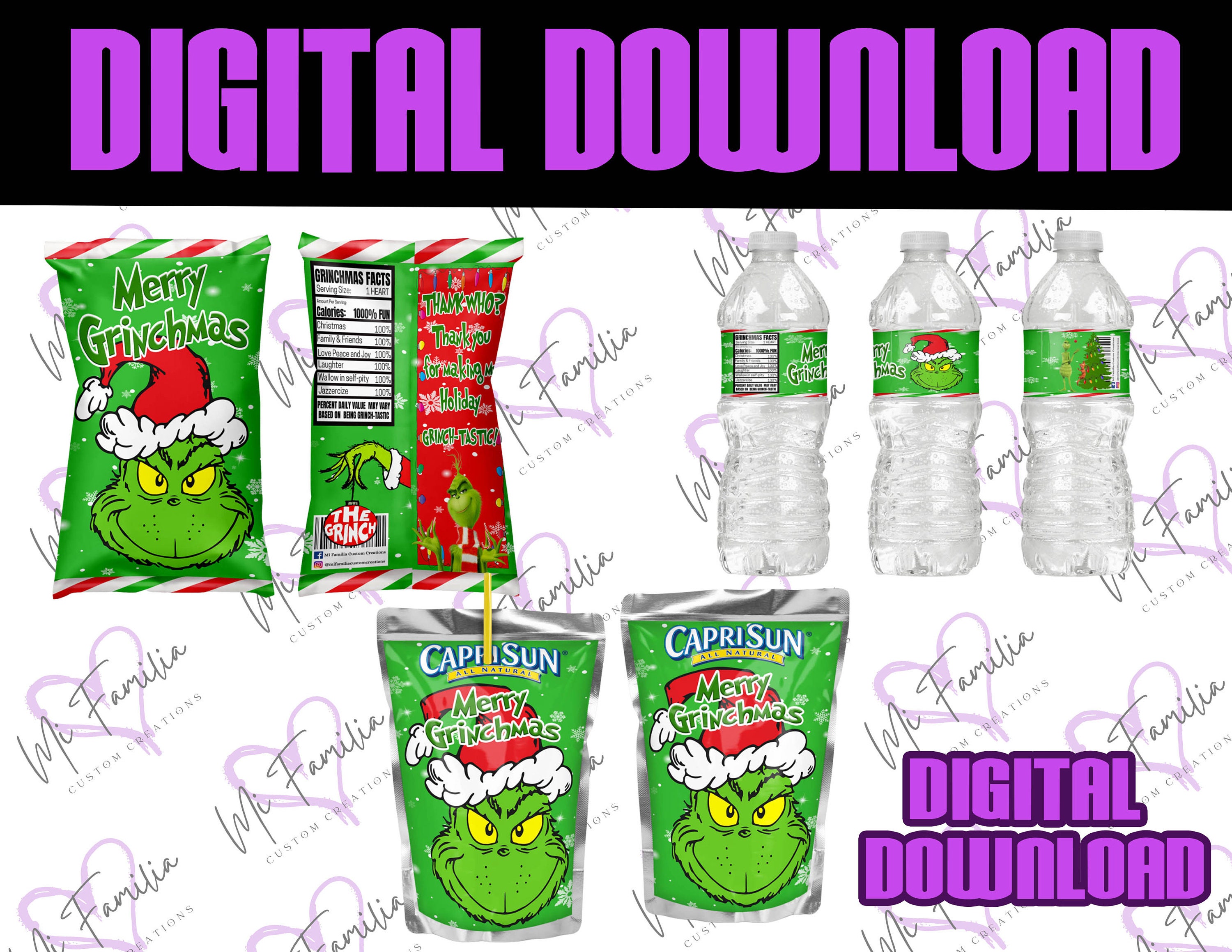 Grinched-water Bottle Labels and Wrappers-printable-uneditable