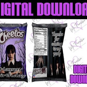 Digital Download Wednesday Chip Bag, Wednesday Addams, Addams Family, Birthday, Valentine&#39;s, Valentines Snacks, Valentine&#39;s Day