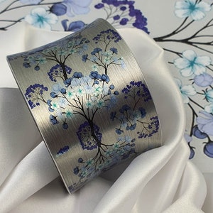 Handmade Cuff Bracelet "GENTLE POISON", Gift for Her, Women Jewellery, Floral Print Bangle, Designer Jewelry, Blue Flowers  Bracelet