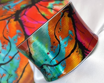 Summer Colorful Cuff Bracelet, Unusual Gift For Her, Women Beach Jewelry, Abstract Bangle, Abstract Arm Cuff, Statement Cuff Bracelet