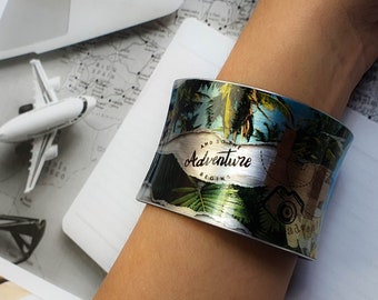 Handmade Cuff Bracelet "ADVENTURE", Gift for Her, Women Jewellery, Voyage Bangle, Designer Jewelry, Traveling Beautiful bracelet