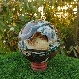 Amazing Huge  16 CM Fancy Green Zebra Calcite Druzy Sphere