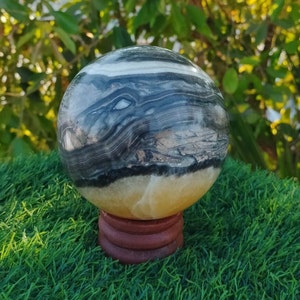 Unique Large 114 MM Zebra Yellow Calcite sphere large | metaphysical crystal energy Healing | Aura power Protectition | oblesik