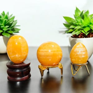 Orange Zebra Calcite Sphere, Egg & Lingam Set: Crystal Chakra Healing