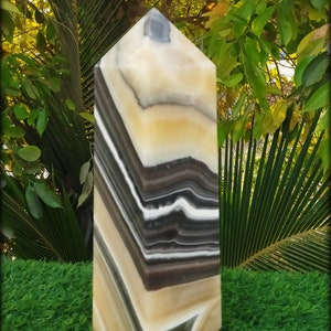 AAA+  Unique Giant XXL 381 MM Natural yellow Zebra calcite 4 faceted yellow Phantom Oblesik Tower | Metaphysical Meditation Crystal Healing