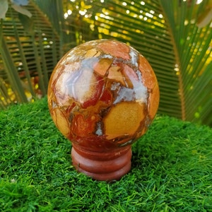 Increíble esfera de jaspe cobra real amarillo grande de 110 mm de alta calidad bien pulida / Curación con cristales metafísicos / Regalo
