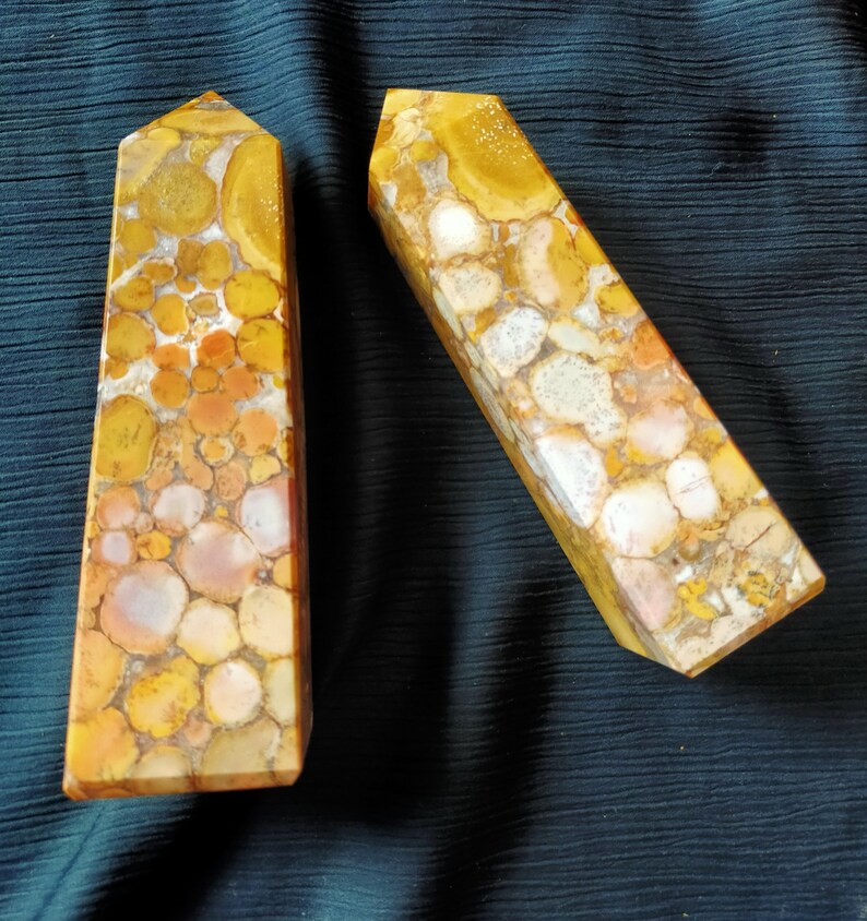 Spectacular 2 Pieces Combo Natural King Cobra Jasper Towers Obelisk Crystal Points Healing
