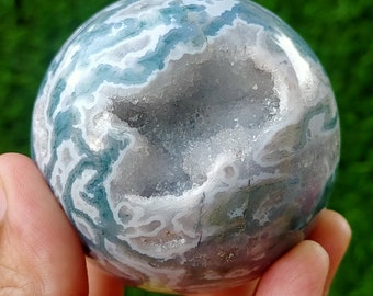 Stunning 60 MM Large Green Moss agate Druzy sphere High Quality|Well polished|Metaphysical crystal Healing Energy| Gifting|Home Decor