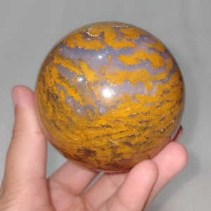 ¡GUAU! 76 MM Jaspe amarillo grande como se ve agua natural interior Esfera bien pulida de alta calidad / Curación de cristal metafísico / Regalo