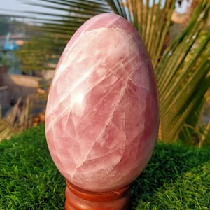 Stunning 160 MM Natural Pink Star Rose Quartz Stone Egg For Metaphysical crystal Healing Energy| Meditation| Gifting