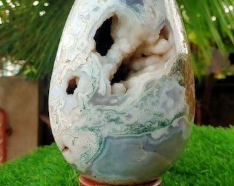 Amazing large 203 MM Natural  Moss Agate druzy egg For metaphysical | healing energy