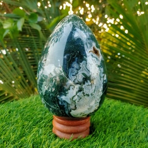 Stunning 170 MM Large Dark Green Moss Agate Druzy Egg Well Polished High Quality Polished Done | Metaphysical Crystal Healing | Gifting