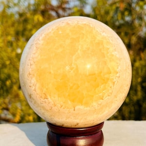 Excellent Druzy Attraction 101 MM Sphere yellow Calcite|Crystal Divination|Energy Stone Sphere|Crystal Chakra| Meditation|Home Decor