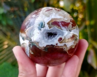 Buy 60 MM Stunning Natural Druzy Blood Stone Sphere Well Polished | Metaphysical crystal Healing Energy| Gifting