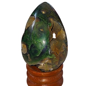 Large Green Moss Agate Druzy Egg: Polished Crystal Healing (110 MM)