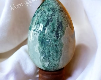 Gorgeous 177 MM Natural Green Moss Agate Stone Healing Egg For Metaphysical Crystal Energy Power Egg