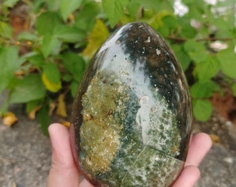 Large natural 109 MM Green jasper egg crystal stone metaphysical healing stone energy| Home Decor