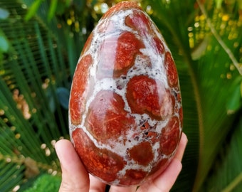 Splendido uovo di cristallo di diaspro reale rosso naturale da 100 mm, cristallo metafisico ben lucidato, energia curativa/meditazione/regalo