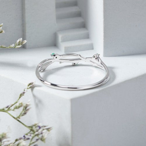 Emerald wedding band yellow gold tiny cluster ring Vintage moissanite women Unique Art Deco Simple diamond gift for her jeulia shops jewelry