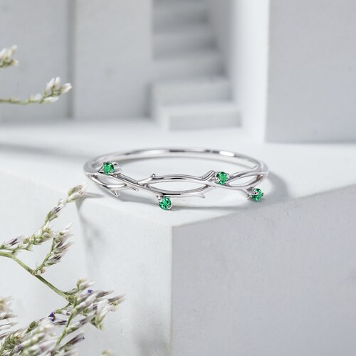 Emerald wedding band yellow gold tiny cluster ring Vintage moissanite women Unique Art Deco Simple diamond gift for her jeulia shops jewelry