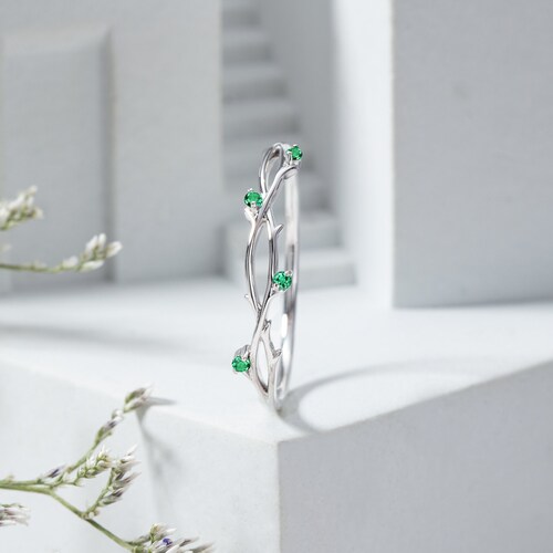 Emerald wedding band yellow gold tiny cluster ring Vintage moissanite women Unique Art Deco Simple diamond gift for her jeulia shops jewelry
