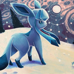 Glaceon Hand Drawn Art Print 11x17