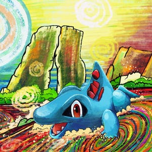 Totodile Colorful Textured Art Print