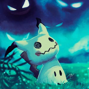 Mimikyu Gengar Sky Textured Art Print