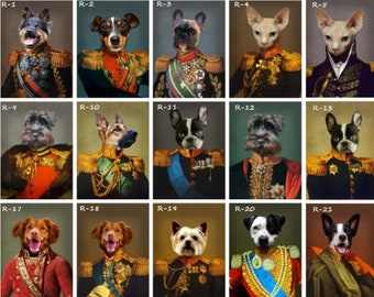 Portrait de chien Renaissance à partir d'une photo, portraits royaux personnalisés, cadeau de dessin de chat royal personnalisé pour amateur d'animaux de compagnie ou propriétaire