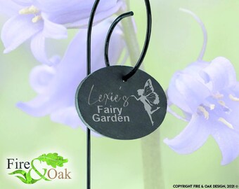 Hanging Slate Oval Plant Tag - Personalised Fairy Garden
