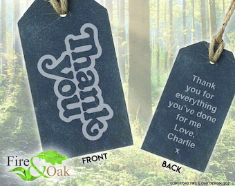 Engraved Slate Bottle Tag - Thank You Design + Personalised Message on Back