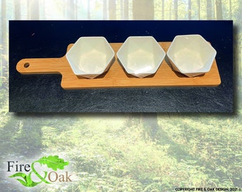 Personalised Trio of Dipping Serving Bowls on Bamboo Platter