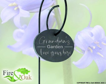 Hanging Slate Oval Plant Tag - Garden Family, Personalised or Plain
