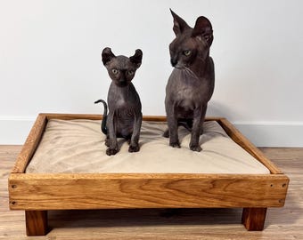 Wooden Pet Bed with Washable Mattress, Cozy Cat and Dog Furniture
