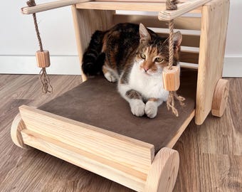 Luxury Wooden Cat Bed in Car Design, Modern cat bed, Handmade cat bed, Custom cat bed, Cozy cat bed, Cat mat, Handmade cat bed wooden
