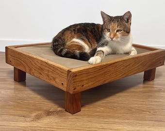 Wooden Cat Bed with Washable cushion, Cozy Cat and Small Dog Furniture