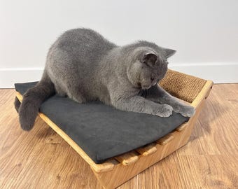Wooden сat scratcher bed, sisal cat scratcher, cat bed for large cats, cat scratcher furniture, natural cat bed, eco handmade cat bed
